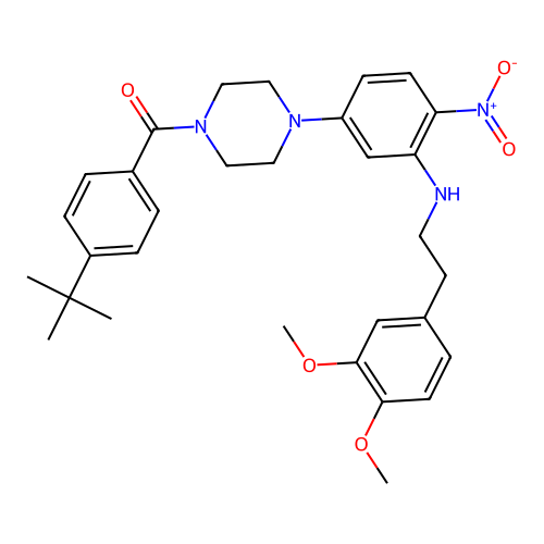 (4-tert-butylphenyl)[4-(3-{[2-(3,4-dimethoxyphenyl)ethyl]amino}-4-nitrophenyl)piperazin-1-yl]methanone structure