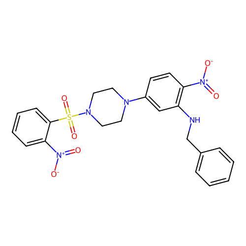 N-benzyl-2-nitro-5-(4-((2-nitrophenyl)sulfonyl)piperazin-1-yl)aniline structure