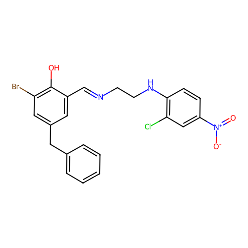 4-benzyl-2-bromo-6-[(E)-({2-[(2-chloro-4-nitrophenyl)amino]ethyl}imino)methyl]phenol structure