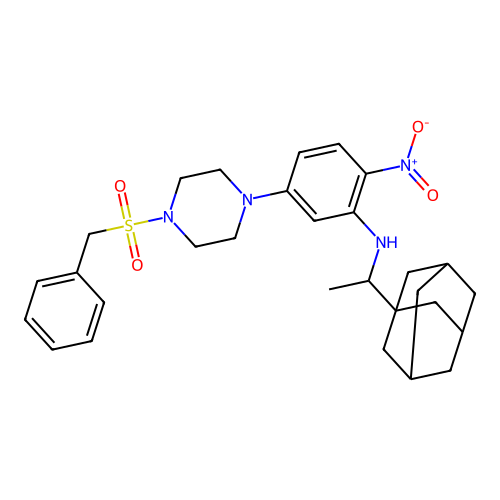 N-(1-((3r,5r,7r)-adamantan-1-yl)ethyl)-5-(4-(benzylsulfonyl)piperazin-1-yl)-2-nitroaniline structure