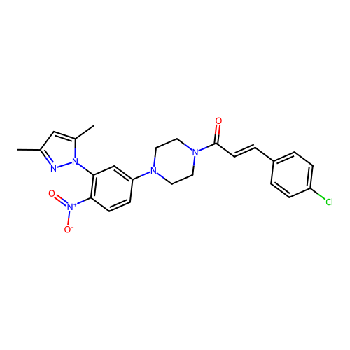 (2E)-3-(4-chlorophenyl)-1-{4-[3-(3,5-dimethyl-1H-pyrazol-1-yl)-4-nitrophenyl]piperazin-1-yl}prop-2-en-1-one structure