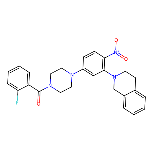 2-{5-[4-(2-fluorobenzoyl)piperazin-1-yl]-2-nitrophenyl}-1,2,3,4-tetrahydroisoquinoline structure