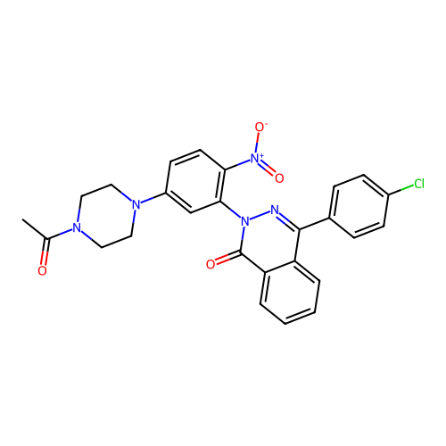 2-(5-(4-acetylpiperazin-1-yl)-2-nitrophenyl)-4-(4-chlorophenyl)phthalazin-1(2H)-one structure