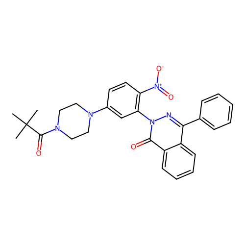 2-{5-[4-(2,2-dimethylpropanoyl)piperazin-1-yl]-2-nitrophenyl}-4-phenylphthalazin-1(2H)-one structure