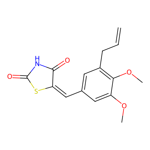 (E)-5-(3-allyl-4,5-dimethoxybenzylidene)thiazolidine-2,4-dione structure