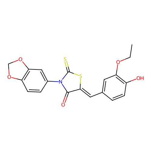 (Z)-3-(benzo[d][1,3]dioxol-5-yl)-5-(3-ethoxy-4-hydroxybenzylidene)-2-thioxothiazolidin-4-one structure