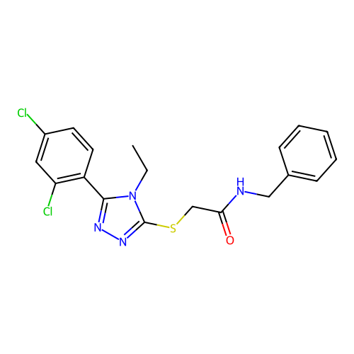 N-benzyl-2-[[5-(2,4-dichlorophenyl)-4-ethyl-1,2,4-triazol-3-yl]sulfanyl]acetamide structure