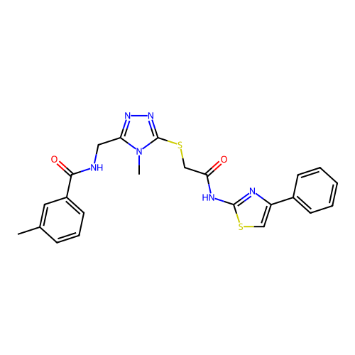 3-methyl-N-{[4-methyl-5-({2-oxo-2-[(4-phenyl-1,3-thiazol-2-yl)amino]ethyl}sulfanyl)-4H-1,2,4-triazol-3-yl]methyl}benzamide structure