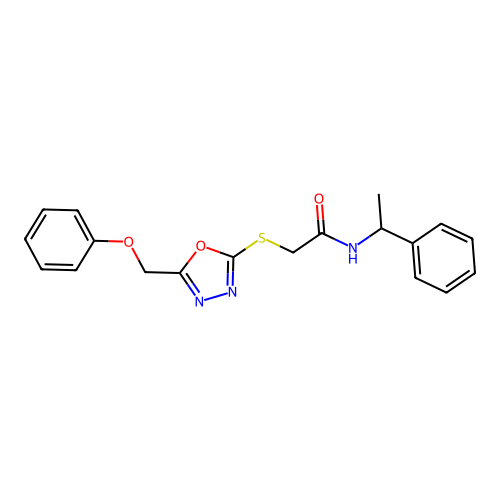 2-{[5-(phenoxymethyl)-1,3,4-oxadiazol-2-yl]sulfanyl}-N-(1-phenylethyl)acetamide structure