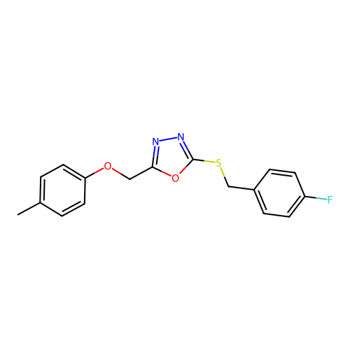 2-[(4-Fluorobenzyl)sulfanyl]-5-[(4-methylphenoxy)methyl]-1,3,4-oxadiazole structure