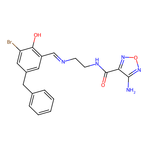 4-amino-N-(2-{[(E)-(5-benzyl-3-bromo-2-hydroxyphenyl)methylidene]amino}ethyl)-1,2,5-oxadiazole-3-carboxamide structure