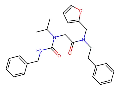 2-(benzylcarbamoyl-propan-2-yl-amino)-N-(2-furylmethyl)-N-phenethyl-acetamide structure