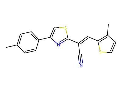 (E)-2-[4-(4-methylphenyl)-1,3-thiazol-2-yl]-3-(3-methylthiophen-2-yl)prop-2-enenitrile structure