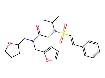N-(furan-2-ylmethyl)-N-(oxolan-2-ylmethyl)-2-[2-phenylethenylsulfonyl(propan-2-yl)amino]acetamide structure
