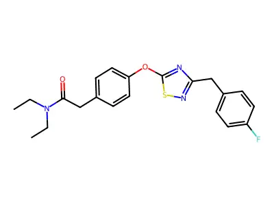 N,N-diethyl-2-[4-[[3-[(4-fluorophenyl)methyl]-1,2,4-thiadiazol-5-yl]oxy]phenyl]acetamide structure