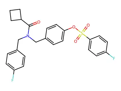 4-({(Cyclobutanecarbonyl)[(4-fluorophenyl)methyl]amino}methyl)phenyl 4-fluorobenzene-1-sulfonate structure