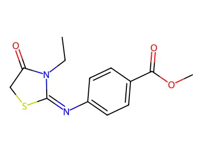 methyl 4-{[(2E)-3-ethyl-4-oxo-1,3-thiazolidin-2-ylidene]amino}benzoate structure