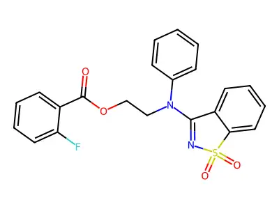 2-[(1,1-Dioxido-1,2-benzisothiazol-3-yl)anilino]ethyl 2-fluorobenzoate structure