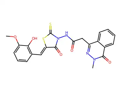 3,4-Dihydro-N-[5-[(2-hydroxy-3-methoxyphenyl)methylene]-4-oxo-2-thioxo-3-thiazolidinyl]-3-methyl-4-oxo-1-phthalazineacetamide structure