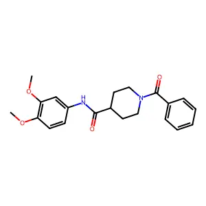 1-benzoyl-N-(3,4-dimethoxyphenyl)piperidine-4-carboxamide structure