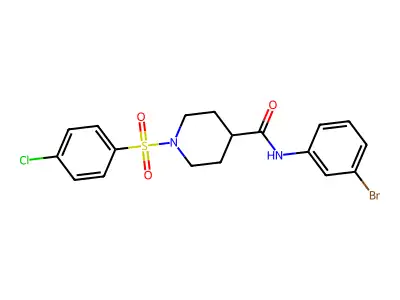 N-(3-bromophenyl)-1-(4-chlorophenyl)sulfonylpiperidine-4-carboxamide structure