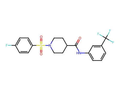 1-(4-fluorophenyl)sulfonyl-N-[3-(trifluoromethyl)phenyl]piperidine-4-carboxamide structure