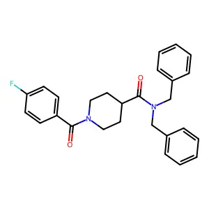 N,N-dibenzyl-1-(4-fluorobenzoyl)piperidine-4-carboxamide structure