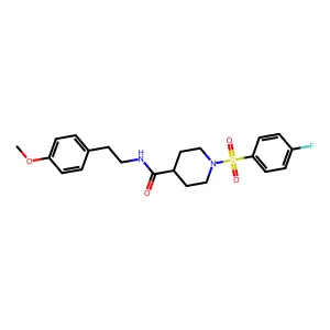 1-(4-fluorophenyl)sulfonyl-N-[2-(4-methoxyphenyl)ethyl]piperidine-4-carboxamide structure