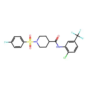 N-[2-chloro-5-(trifluoromethyl)phenyl]-1-(4-fluorophenyl)sulfonylpiperidine-4-carboxamide structure