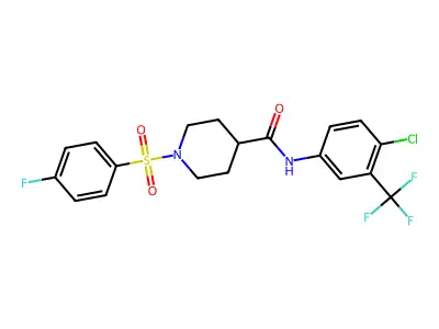 N-[4-chloro-3-(trifluoromethyl)phenyl]-1-(4-fluorophenyl)sulfonylpiperidine-4-carboxamide structure