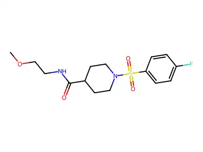 1-(4-fluorophenyl)sulfonyl-N-(2-methoxyethyl)piperidine-4-carboxamide structure