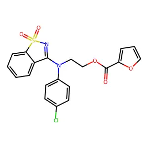 2-((4-chlorophenyl)(1,1-dioxidobenzo[d]isothiazol-3-yl)amino)ethyl furan-2-carboxylate structure