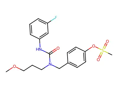 4-({[(3-Fluorophenyl)carbamoyl](3-methoxypropyl)amino}methyl)phenyl methanesulfonate structure