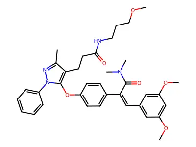3-(3,5-dimethoxyphenyl)-2-[4-[4-[3-(3-methoxypropylamino)-3-oxopropyl]-5-methyl-2-phenylpyrazol-3-yl]oxyphenyl]-N,N-dimethylprop-2-enamide structure