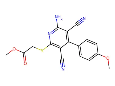 Methyl {[6-amino-3,5-dicyano-4-(4-methoxyphenyl)pyridin-2-yl]sulfanyl}acetate structure