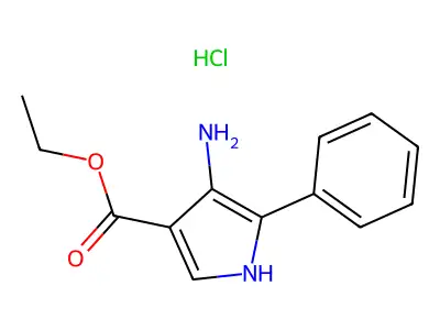 Pyrrole-3-carboxylic acid, 4-amino-5-phenyl-, ethyl ester, monohydrochloride structure