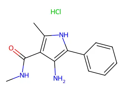 Pyrrole-3-carboxamide, 4-amino-N,2-dimethyl-5-phenyl-, monohydrochloride structure