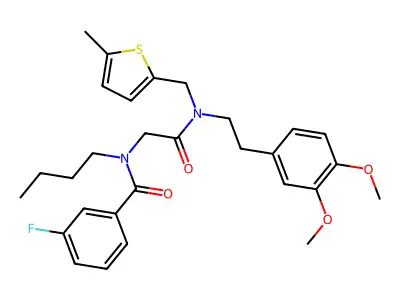 N-butyl-N-[2-[2-(3,4-dimethoxyphenyl)ethyl-[(5-methylthiophen-2-yl)methyl]amino]-2-oxoethyl]-3-fluorobenzamide structure