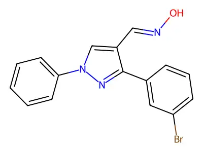 (NE)-N-[[3-(3-bromophenyl)-1-phenylpyrazol-4-yl]methylidene]hydroxylamine structure
