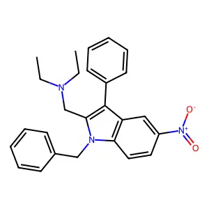 N-[(1-benzyl-5-nitro-3-phenyl-1H-indol-2-yl)methyl]-N-ethylethanamine structure