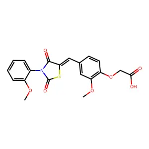 (2-methoxy-4-{(Z)-[3-(2-methoxyphenyl)-2,4-dioxo-1,3-thiazolidin-5-ylidene]methyl}phenoxy)acetic acid structure