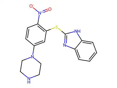 2-(2-nitro-5-piperazin-1-ylphenyl)sulfanyl-1H-benzimidazole structure