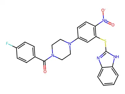 [4-[3-(1H-benzimidazol-2-ylsulfanyl)-4-nitrophenyl]piperazin-1-yl]-(4-fluorophenyl)methanone structure