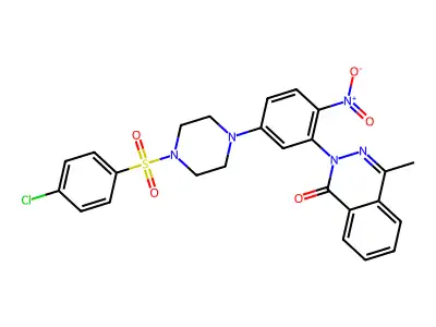 2-[5-[4-(4-chlorophenyl)sulfonylpiperazin-1-yl]-2-nitrophenyl]-4-methylphthalazin-1-one structure