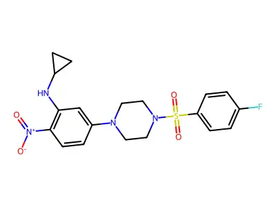 N-cyclopropyl-5-[4-(4-fluorophenyl)sulfonylpiperazin-1-yl]-2-nitroaniline structure
