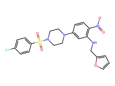 5-[4-(4-fluorophenyl)sulfonylpiperazin-1-yl]-N-(furan-2-ylmethyl)-2-nitroaniline structure