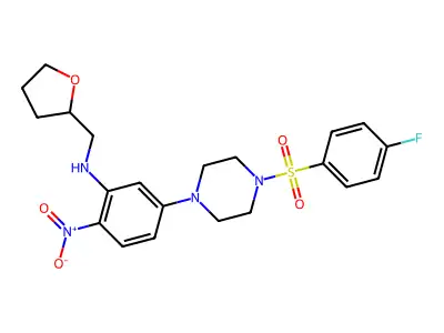 5-[4-(4-fluorophenyl)sulfonylpiperazin-1-yl]-2-nitro-N-(oxolan-2-ylmethyl)aniline structure