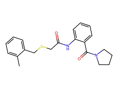 2-[(2-methylbenzyl)sulfanyl]-N-[2-(pyrrolidin-1-ylcarbonyl)phenyl]acetamide structure