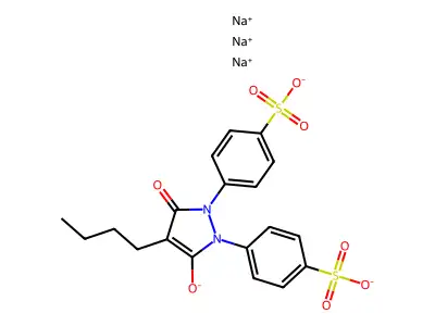 Benzenesulfonic acid, 4,4'-(4-butyl-5-hydroxy-3-oxo-1H-pyrazole-1,2(3H)-diyl)bis-, trisodium salt structure