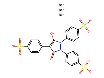 Benzenesulfonic acid, 4,4',4''-(5-hydroxy-3-oxo-1H-pyrazole-1,2,4(3H)-triyl)tris-, trisodium salt structure